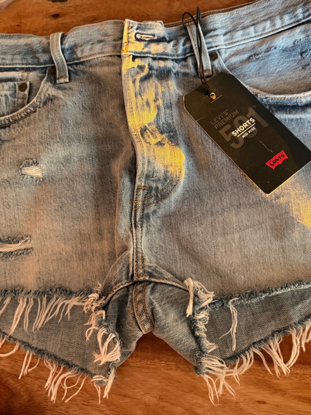 Levi's 501 Mid-Rise Light Blue Distressed Denim Shorts